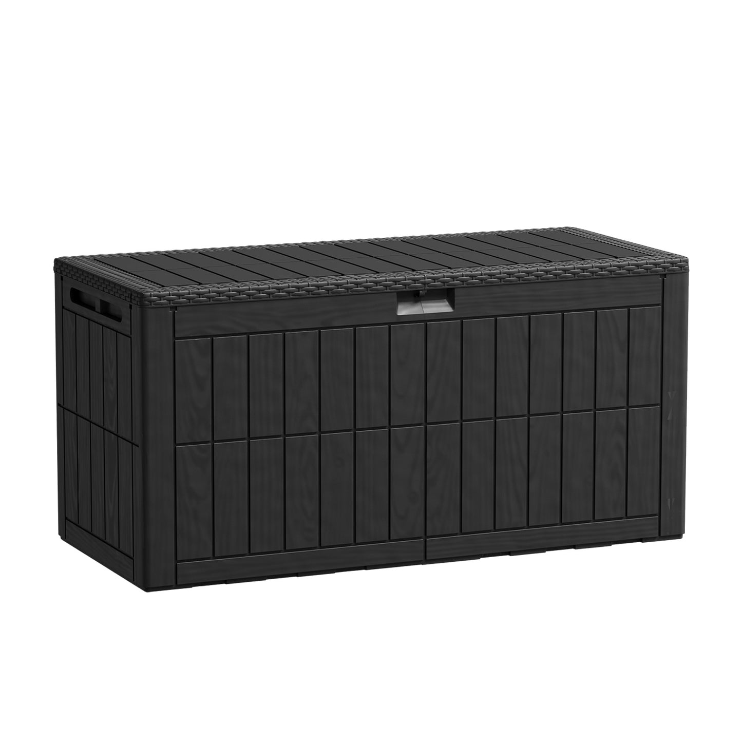 100 gallon waterproof outdoor storage box, resin deck box, lockable outdoor storage box, used for terrace furniture, garden, tools (100 gallon, black)