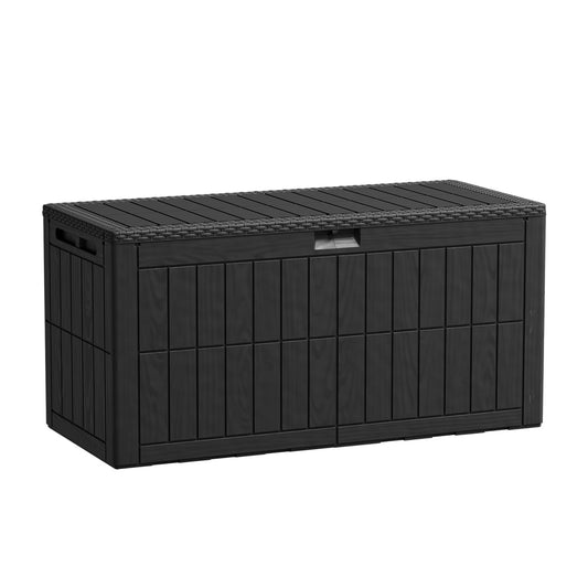 100 gallon waterproof outdoor storage box, resin deck box, lockable outdoor storage box, used for terrace furniture, garden, tools (100 gallon, black)