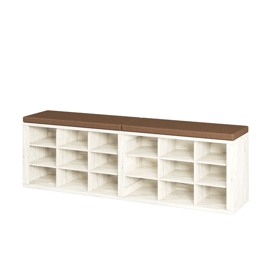 Shoe storage bench with 18 compartments, entrance bench with cushioned seats, suitable for entrances, corridors, living rooms, bedrooms, Yunxi whiteboard with large underfloor heating, brown 18 compartments