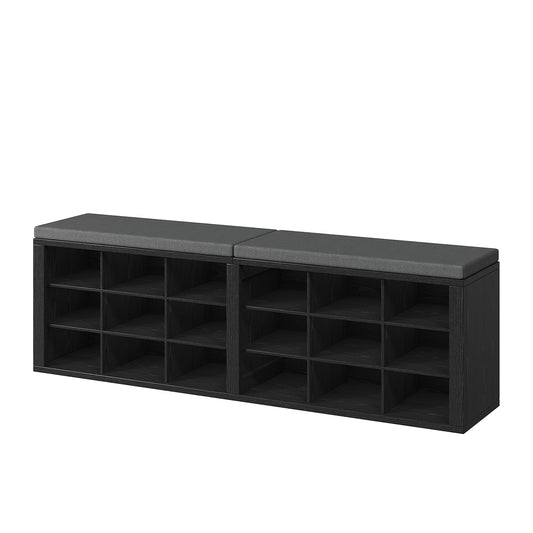 Shoe storage bench with 18 compartments, entrance bench with cushioned seats, suitable for entrances, corridors, living rooms, bedrooms, mountain patterned blackboard with dark gray 18 compartments