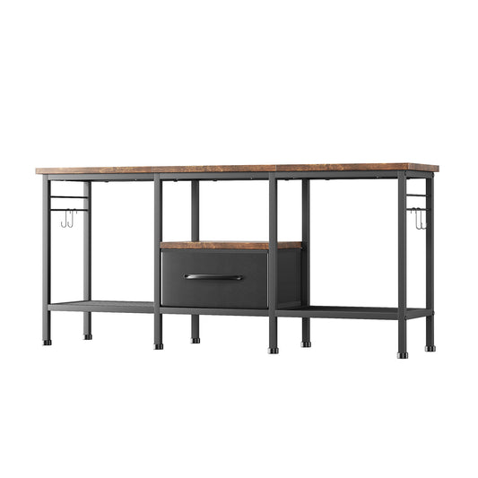 TV cabinet, TV cabinet with fabric drawers, entertainment center and industrial TV console, with open storage rack, suitable for retro color TVs under 55 inches