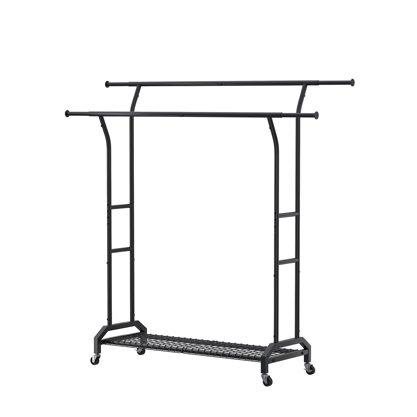 Double pole clothes hanger, metal clothes hanger, heavy-duty clothes hanger, clothes hanger with wheels and grid storage, adjustable height and stretchable drying pole