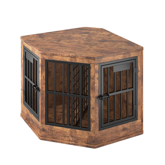 Corner dog cage furniture, large indoor dog house wooden edge table, modern dog cage decorative pet house TV cabinet, suitable for medium and large dogs, brown