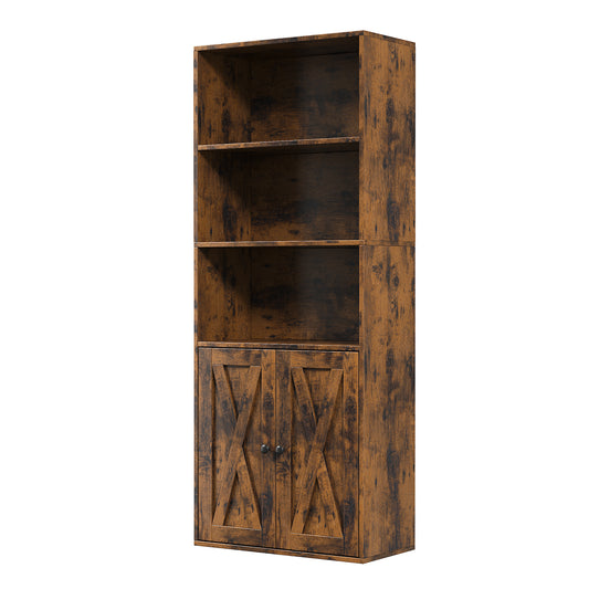 Industrial style floor standing five story bookshelf with two door retro color bookshelf, suitable for homes, offices, and living rooms with retro color and antique style