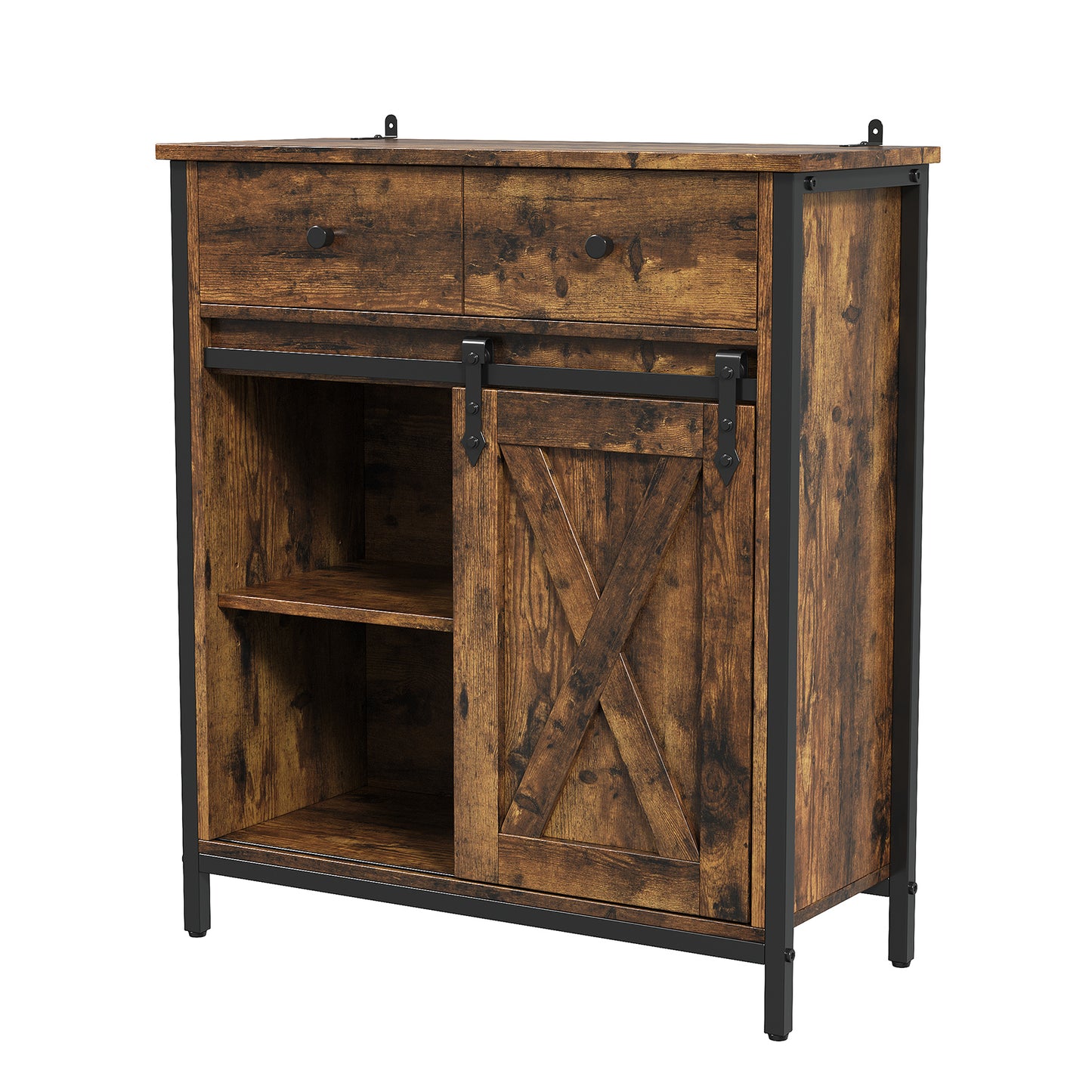 Self service coffee bar cabinet storage cabinet, dining cabinet with sliding barn door and drawers, adjustable shelf, suitable for entrance living room