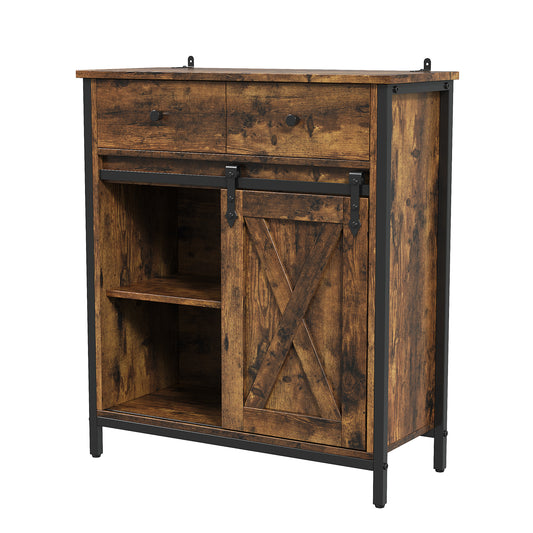 Self service coffee bar cabinet storage cabinet, dining cabinet with sliding barn door and drawers, adjustable shelf, suitable for entrance living room
