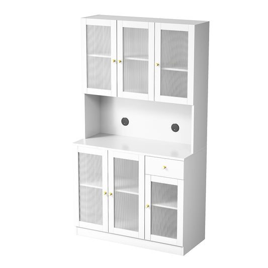 (Cannot be sold separately, must be bundled with YM3117260000414) White mirror 70 inch modern high cabinet storage cabinet with countertop soft door, can be used for kitchen, living room, dining room (Package 1)
