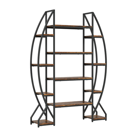Elliptical bookshelf, living room industrial display rack, country style open bookshelf organizing rack, retro display rack for home office and living room