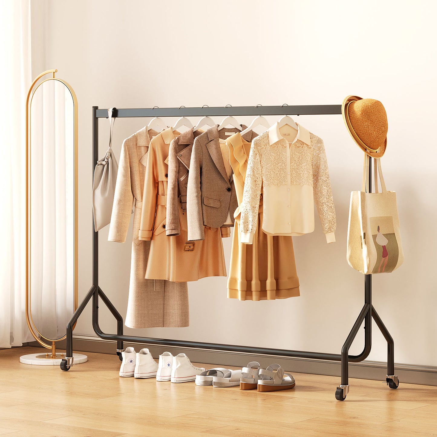 Nefoso Heavy Duty Clothes Rack with Wheels,Rolling Garment Clothing Rack for Display and Storage, Hanging Clothes,60"L x 18.4"W x 60"H(Black)