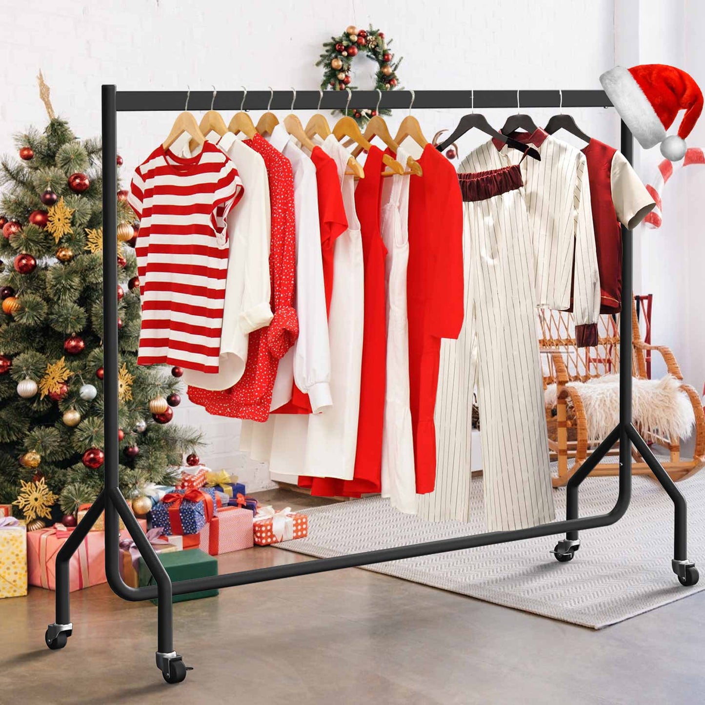 Nefoso Heavy Duty Clothes Rack with Wheels,Rolling Garment Clothing Rack for Display and Storage, Hanging Clothes,60"L x 18.4"W x 60"H(Black)