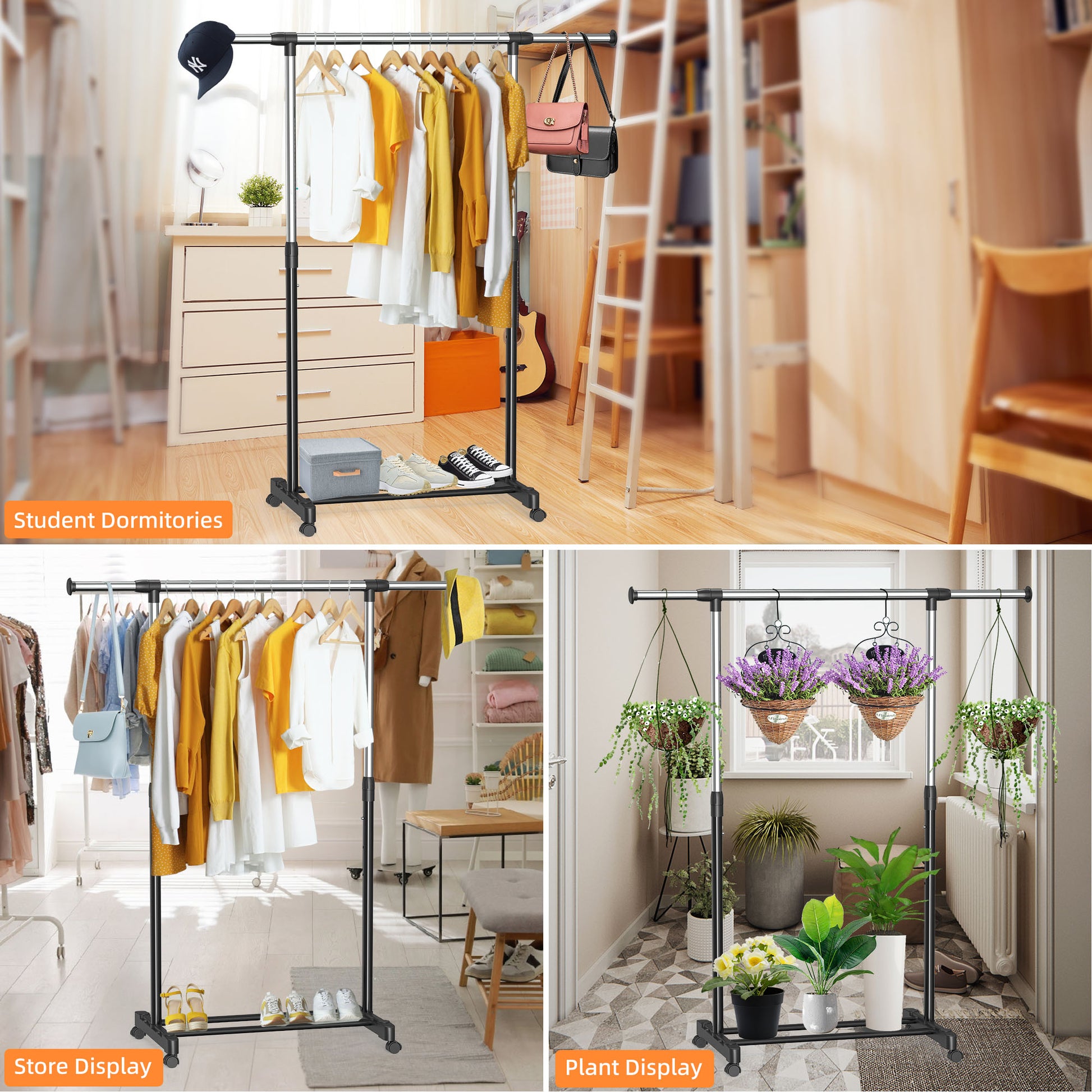 plant clothing rack Nefoso Clothing Garment Rack with 4 Wheels Adjustable Standard Rolling – NEFOSO