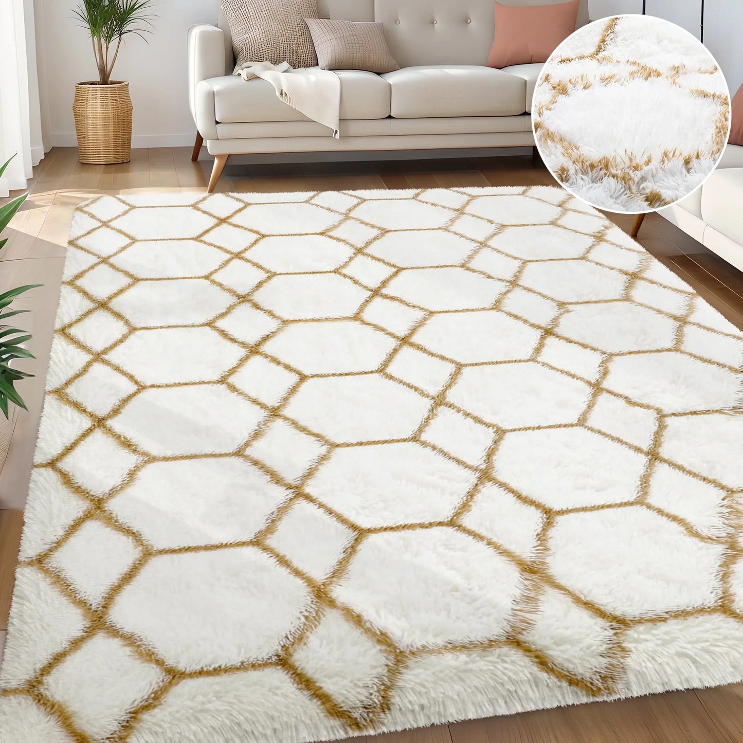 Nefoso Shag Geometric Area Rug, 8ft x 10ft Soft Fluffy Area Rugs for Living Room Bedroom Decor Carpet