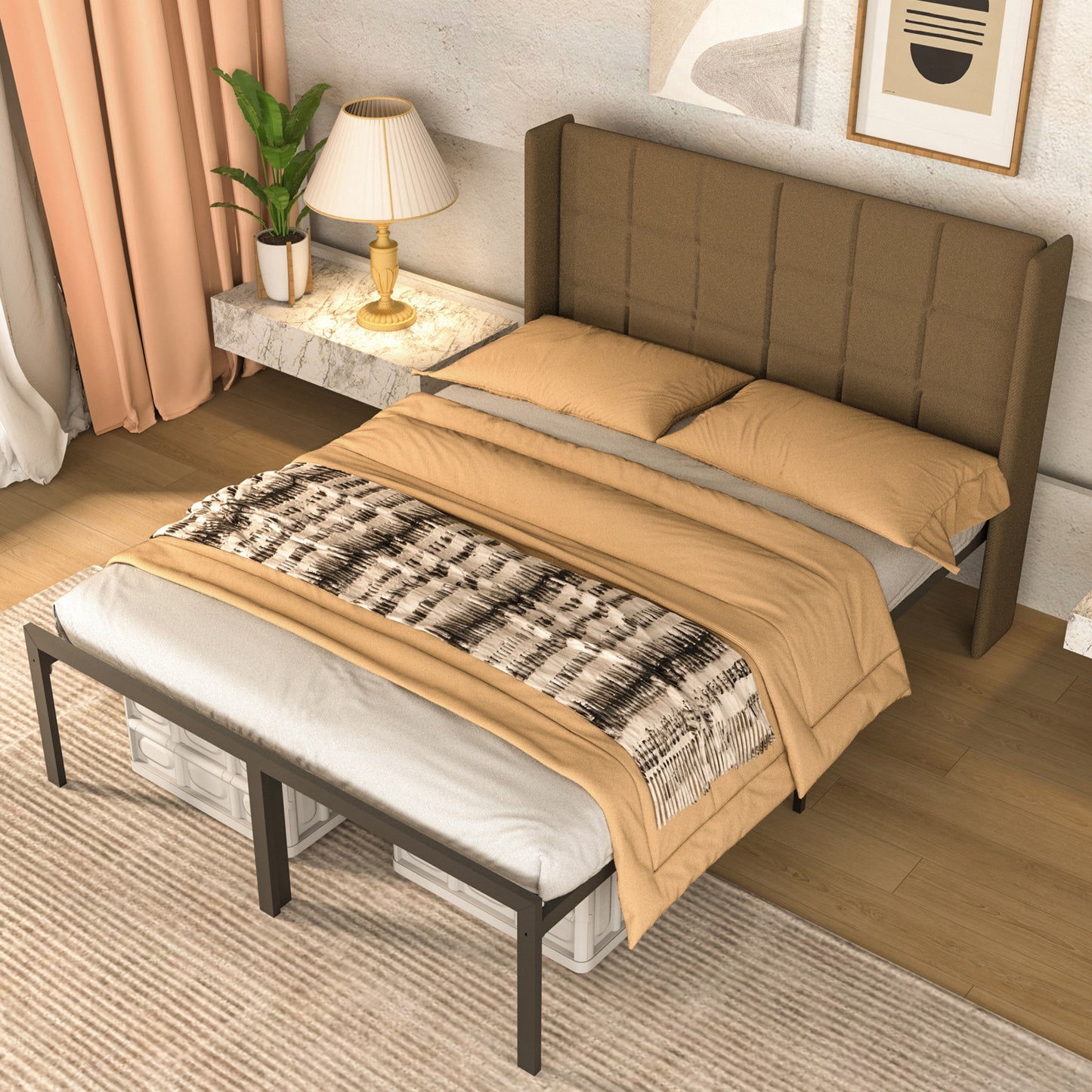 Nefoso Bed Frame, 14 inch Tall Heavy Duty Metal Platform Bed Frame, No Box Spring Needed