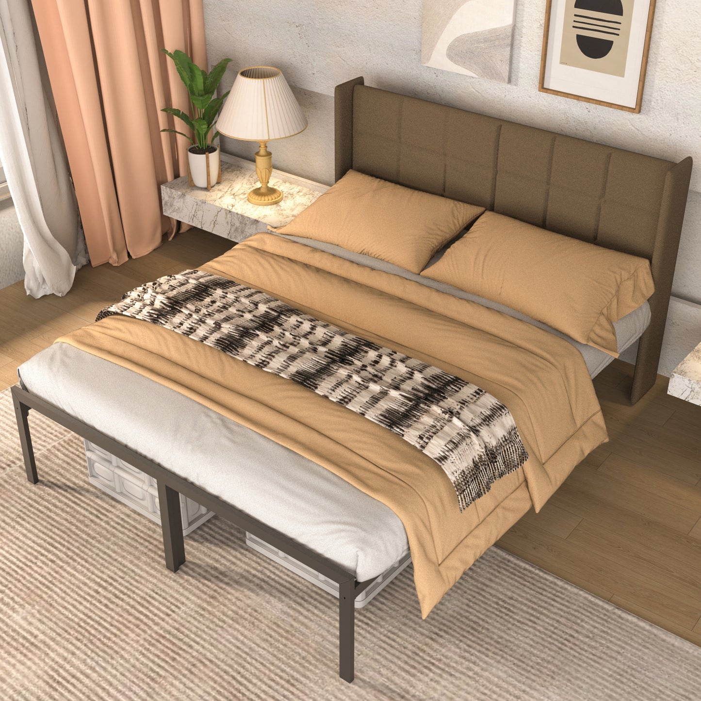 Nefoso Bed Frame, 14 inch Tall Heavy Duty Metal Platform Bed Frame, No Box Spring Needed