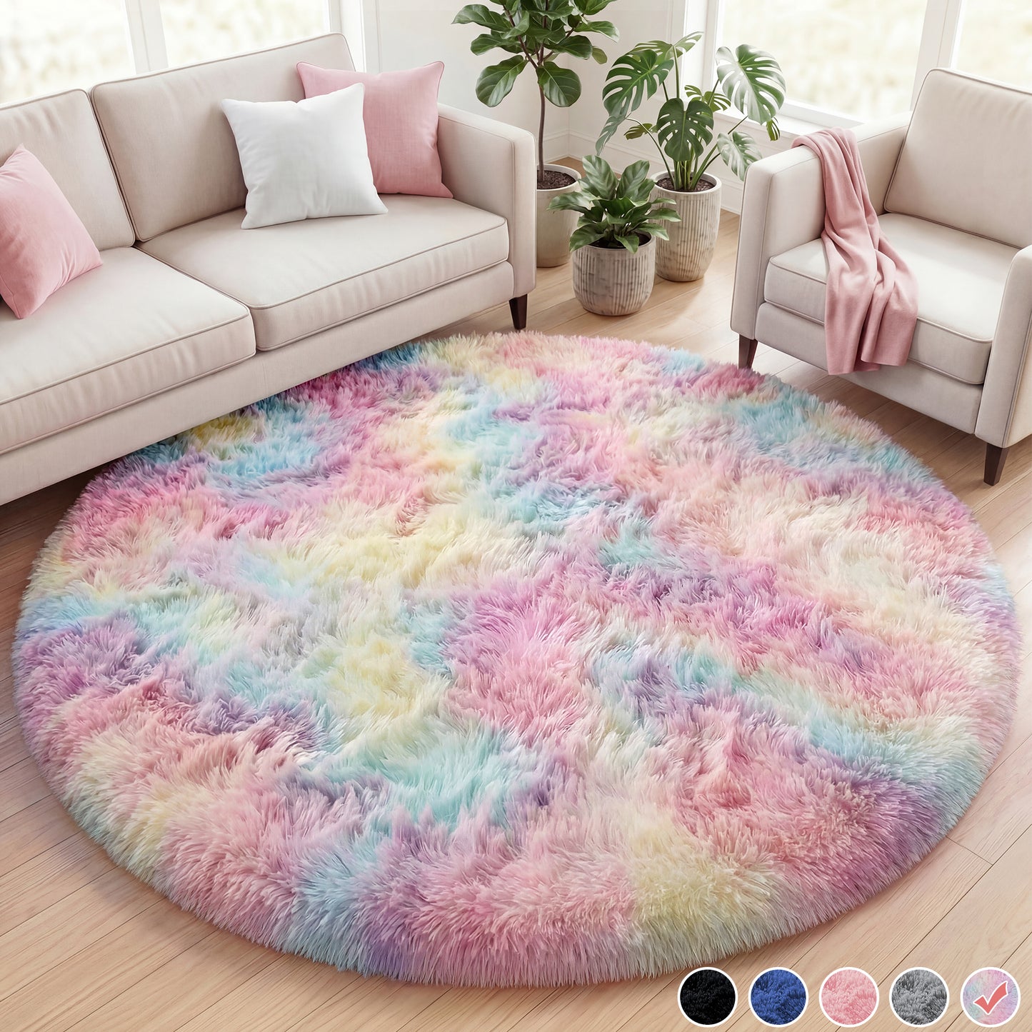 Nefoso Round Area Rug, 4ft x 4ft / 5ft x 5ft / 6ft x 6ft Soft Fluffy Shag Area Rugs for Living Room Bedroom Indoor Home Decor