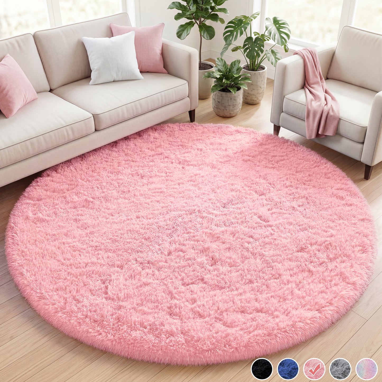 Nefoso Round Area Rug, 4ft x 4ft / 5ft x 5ft / 6ft x 6ft Soft Fluffy Shag Area Rugs for Living Room Bedroom Indoor Home Decor