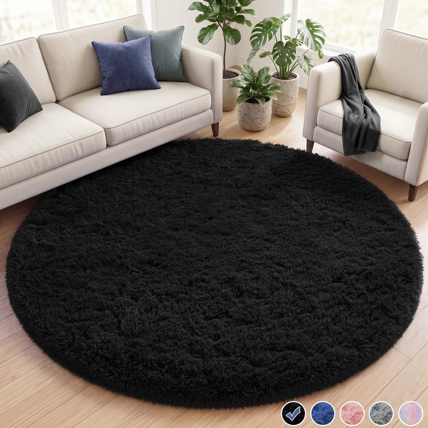 Nefoso Round Area Rug, 4ft x 4ft / 5ft x 5ft / 6ft x 6ft Soft Fluffy Shag Area Rugs for Living Room Bedroom Indoor Home Decor