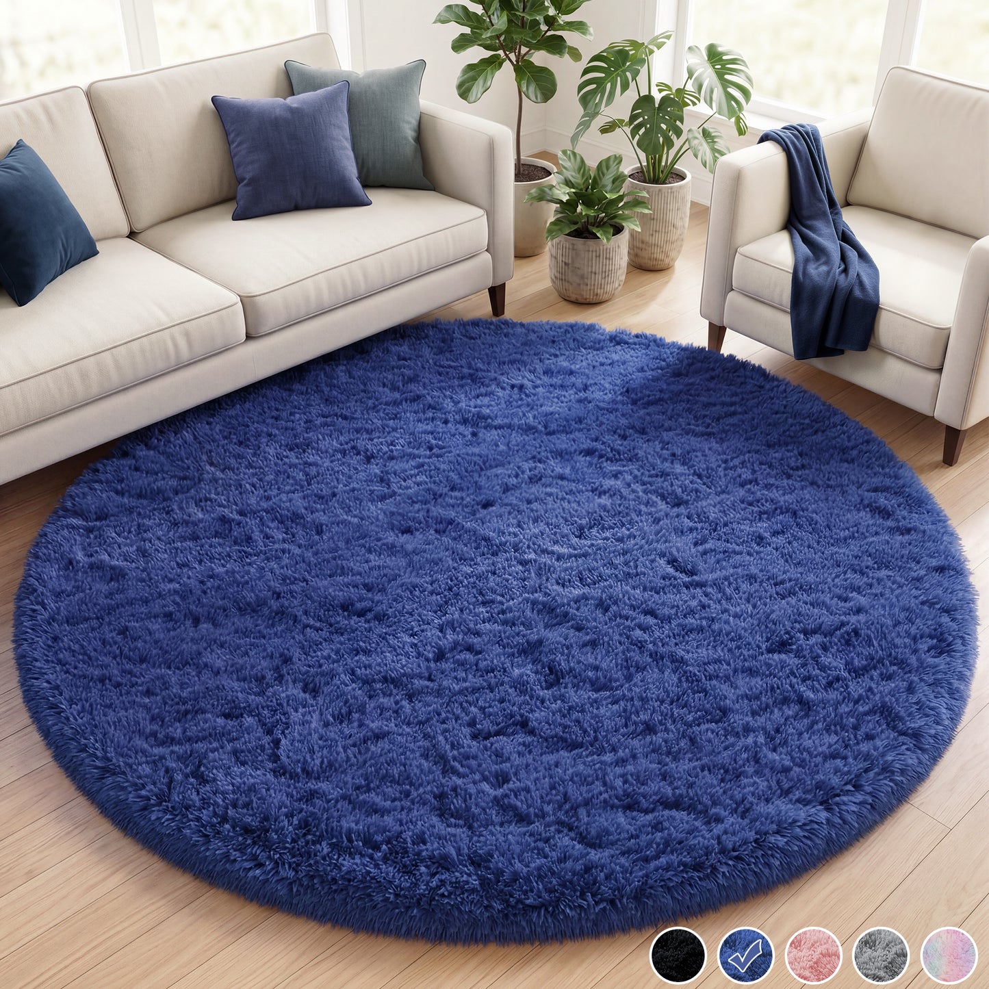 Nefoso Round Area Rug, 4ft x 4ft / 5ft x 5ft / 6ft x 6ft Soft Fluffy Shag Area Rugs for Living Room Bedroom Indoor Home Decor