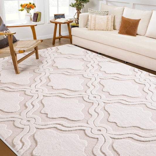 Nefoso Shag Area Rug, 8ft x 10ft Washable Area Rugs for Living Room Bedroom Decor, Non-Slip Carpet, Modern Geometric