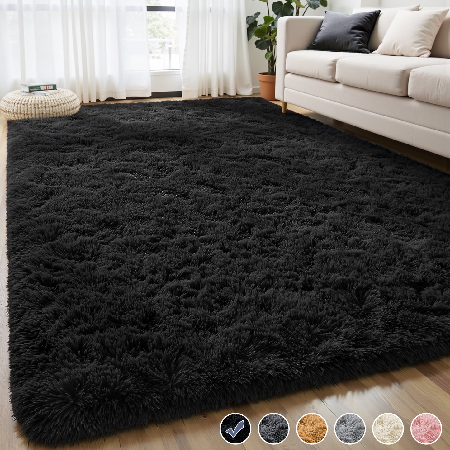 Nefoso Shag Light Gray Area Rug, Soft Fluffy Area Rugs for Living Room Bedroom Kids Room Decor Carpet