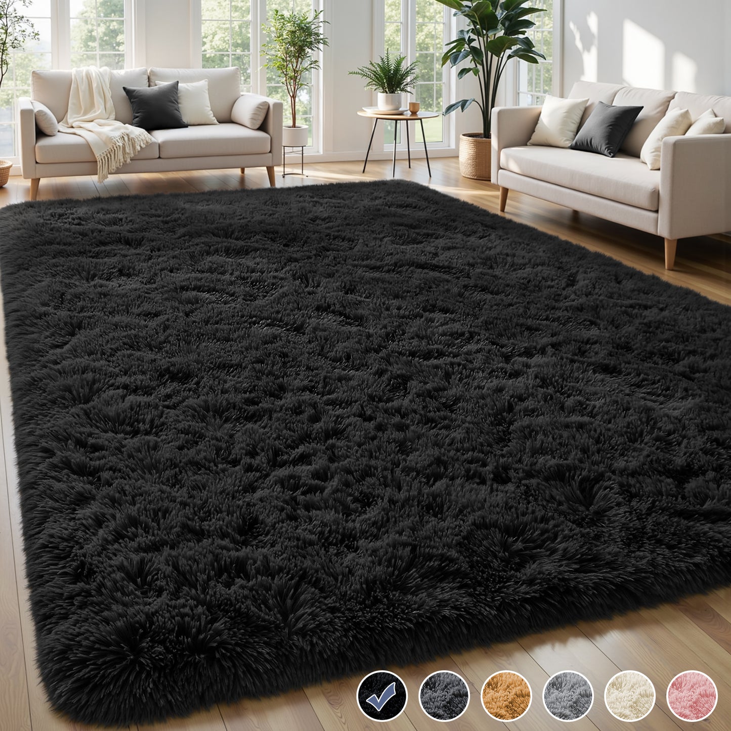 Nefoso Shag Light Gray Area Rug, Soft Fluffy Area Rugs for Living Room Bedroom Kids Room Decor Carpet