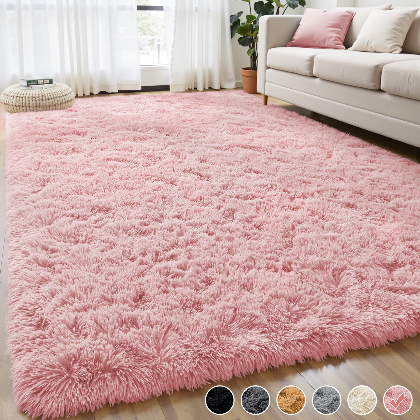 Nefoso Shag Light Gray Area Rug, Soft Fluffy Area Rugs for Living Room Bedroom Kids Room Decor Carpet