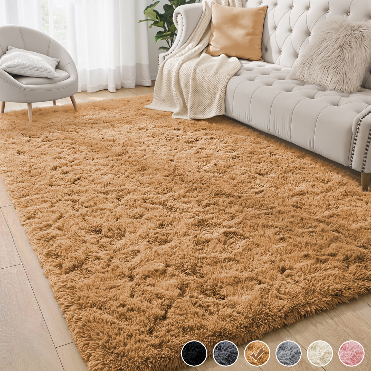 Nefoso Shag Light Gray Area Rug, Soft Fluffy Area Rugs for Living Room Bedroom Kids Room Decor Carpet