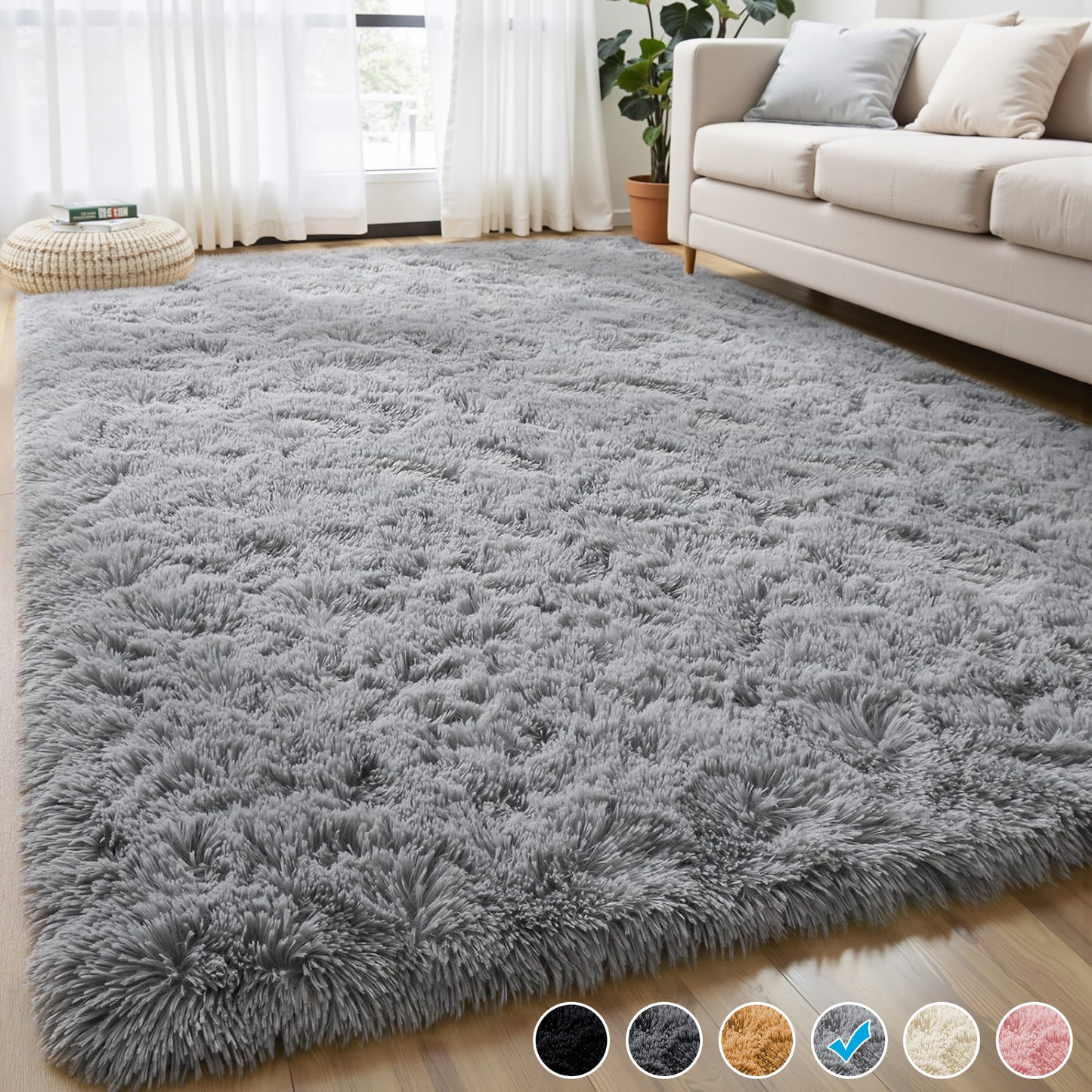 Nefoso Shag Light Gray Area Rug, Soft Fluffy Area Rugs for Living Room Bedroom Kids Room Decor Carpet