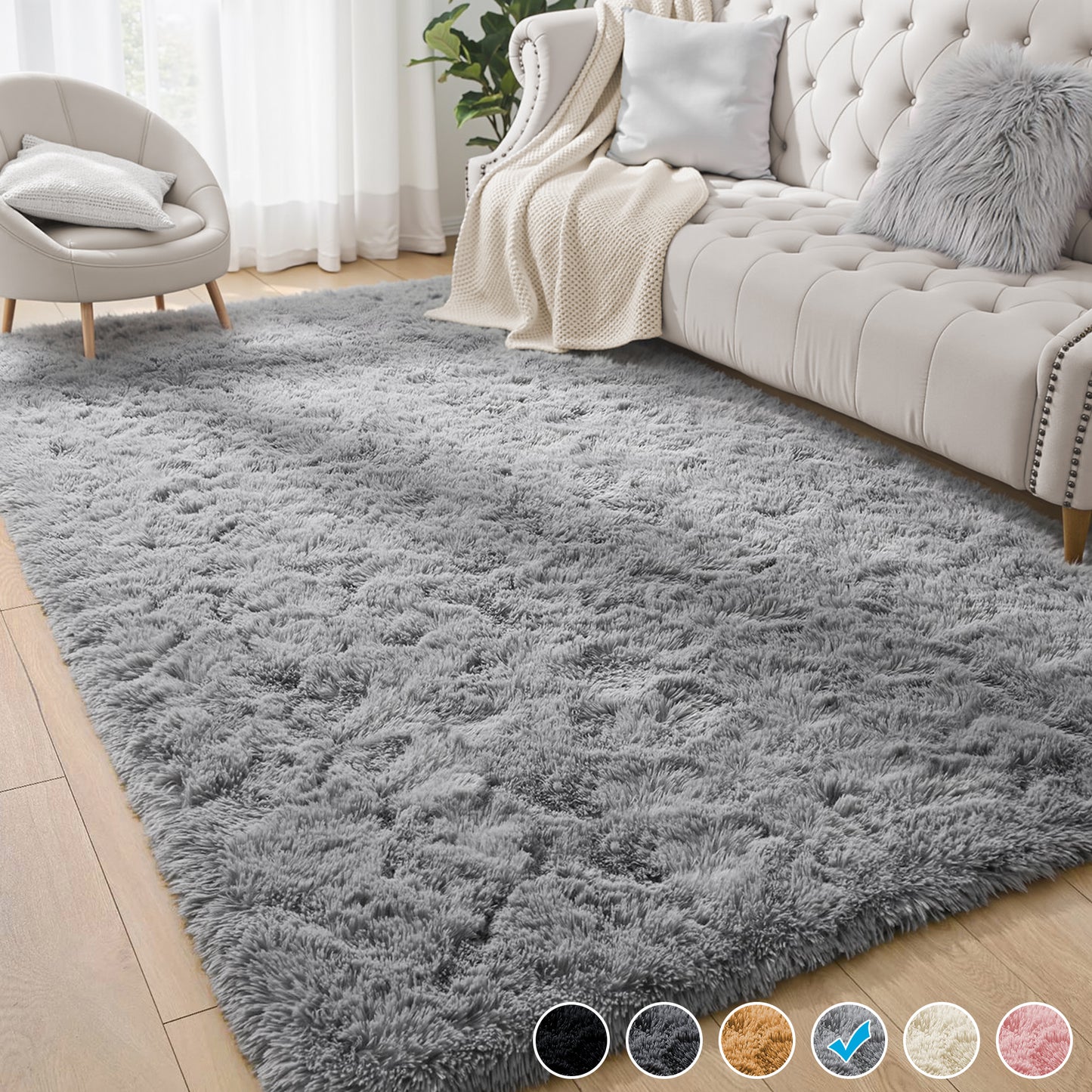 Nefoso Shag Light Gray Area Rug, Soft Fluffy Area Rugs for Living Room Bedroom Kids Room Decor Carpet