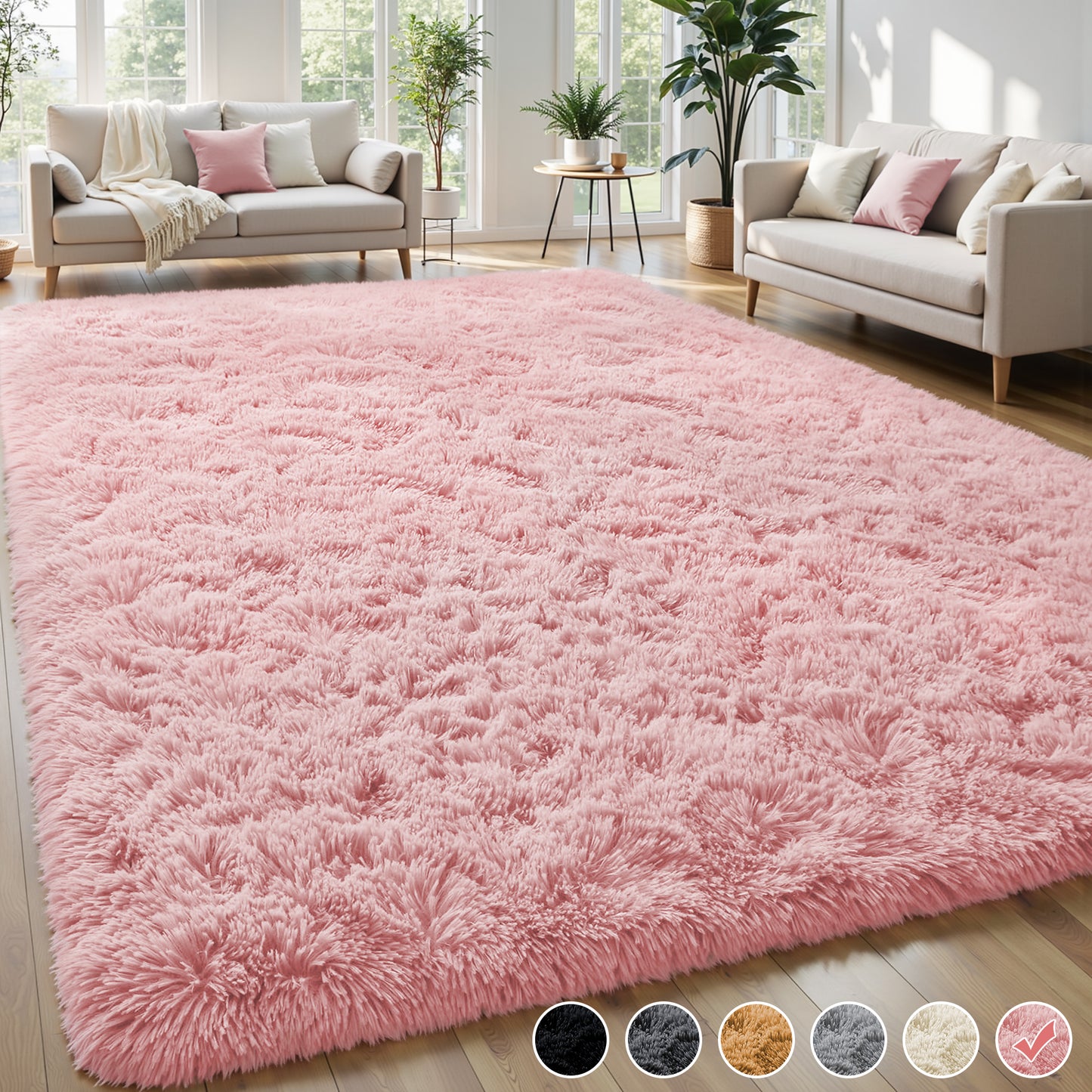 Nefoso Shag Light Gray Area Rug, Soft Fluffy Area Rugs for Living Room Bedroom Kids Room Decor Carpet