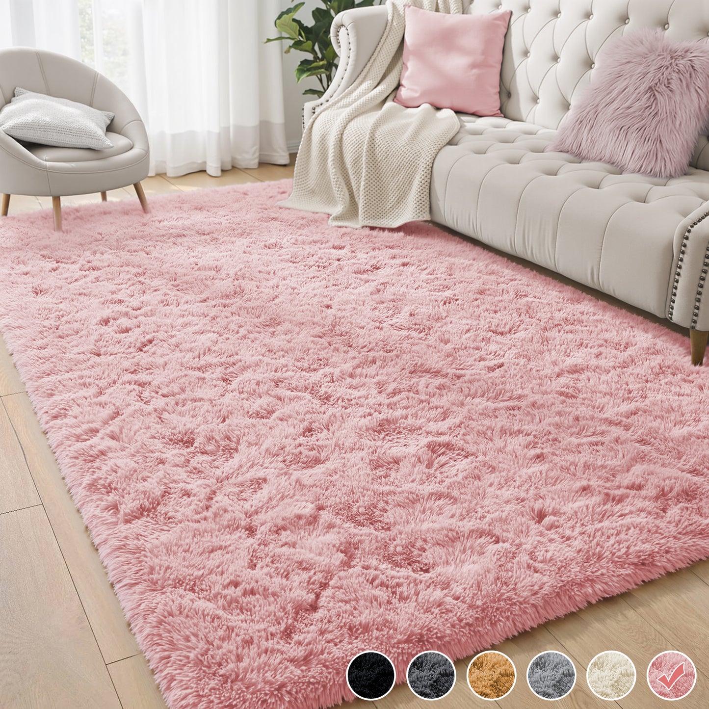 Nefoso Shag Light Gray Area Rug, Soft Fluffy Area Rugs for Living Room Bedroom Kids Room Decor Carpet