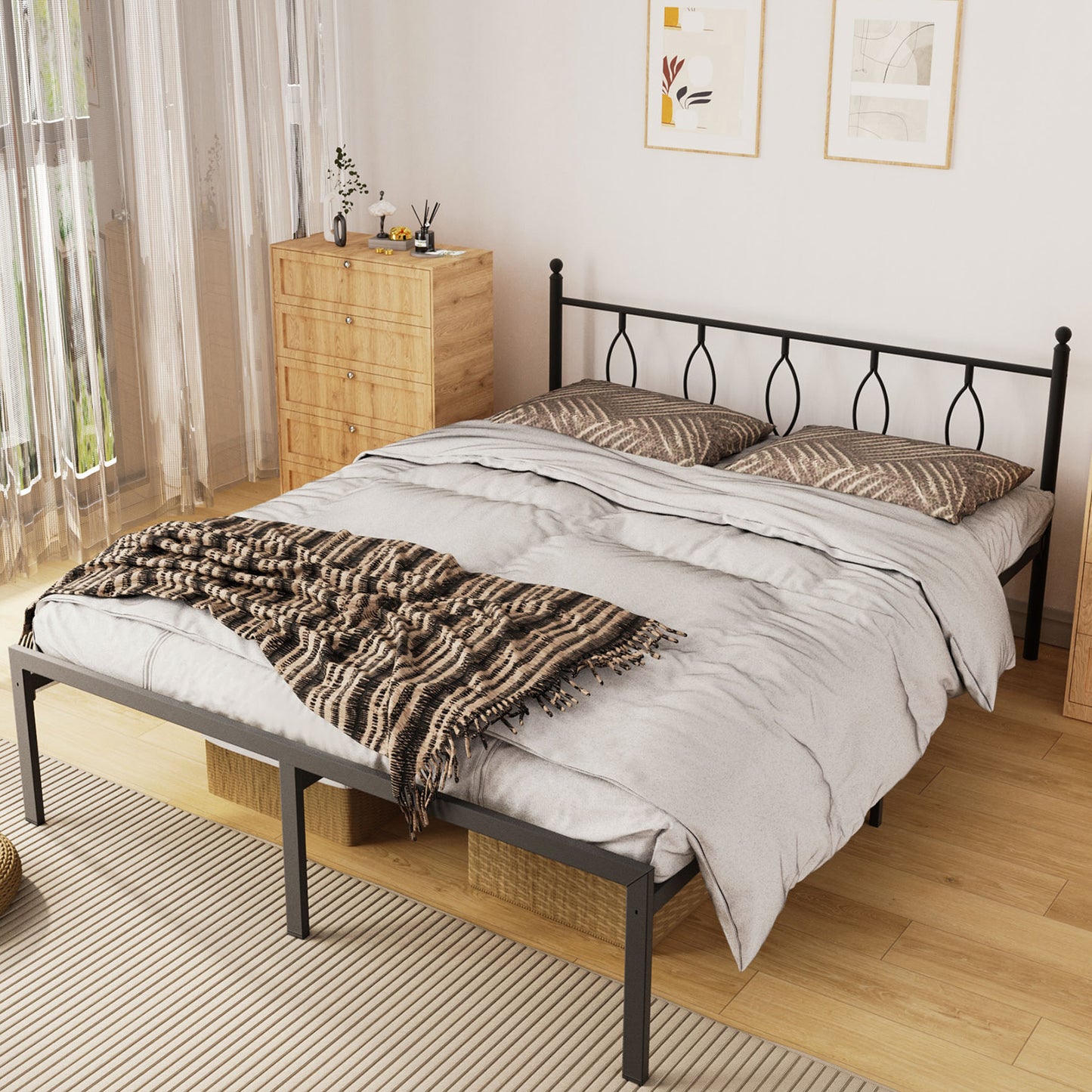 Nefoso Bed Frame, 14 inch Tall Heavy Duty Metal Platform Bed Frame, No Box Spring Needed