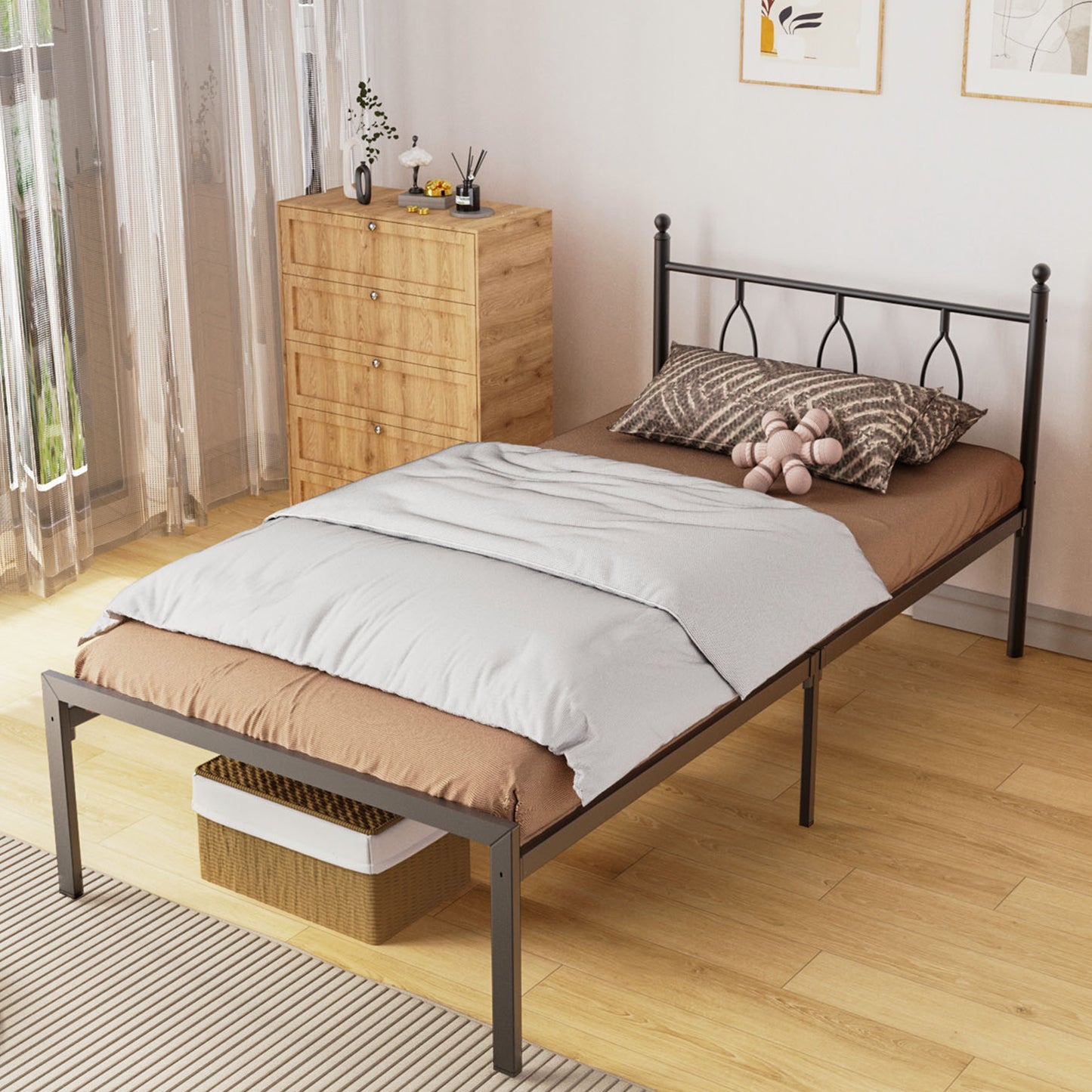 Nefoso Bed Frame, 14 inch Tall Heavy Duty Metal Platform Bed Frame, No Box Spring Needed