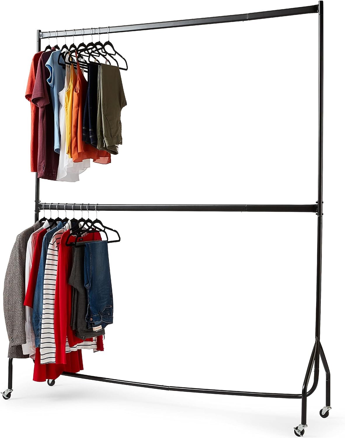 Nefoso Double Rails Clothing Garment Rack,Heavy Duty Clothes Rack with 4 Universal Wheels Standard Rolling Clothes Organizer