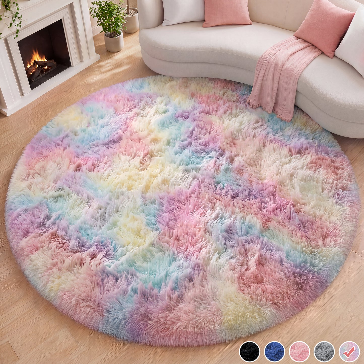 Nefoso Round Area Rug, 4ft x 4ft / 5ft x 5ft / 6ft x 6ft Soft Fluffy Shag Area Rugs for Living Room Bedroom Indoor Home Decor