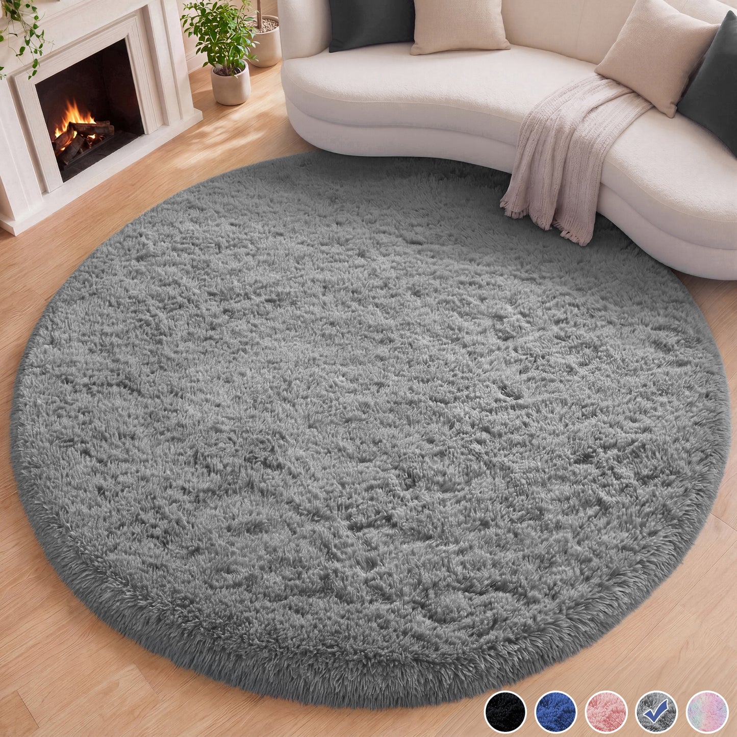 Nefoso Round Area Rug, 4ft x 4ft / 5ft x 5ft / 6ft x 6ft Soft Fluffy Shag Area Rugs for Living Room Bedroom Indoor Home Decor