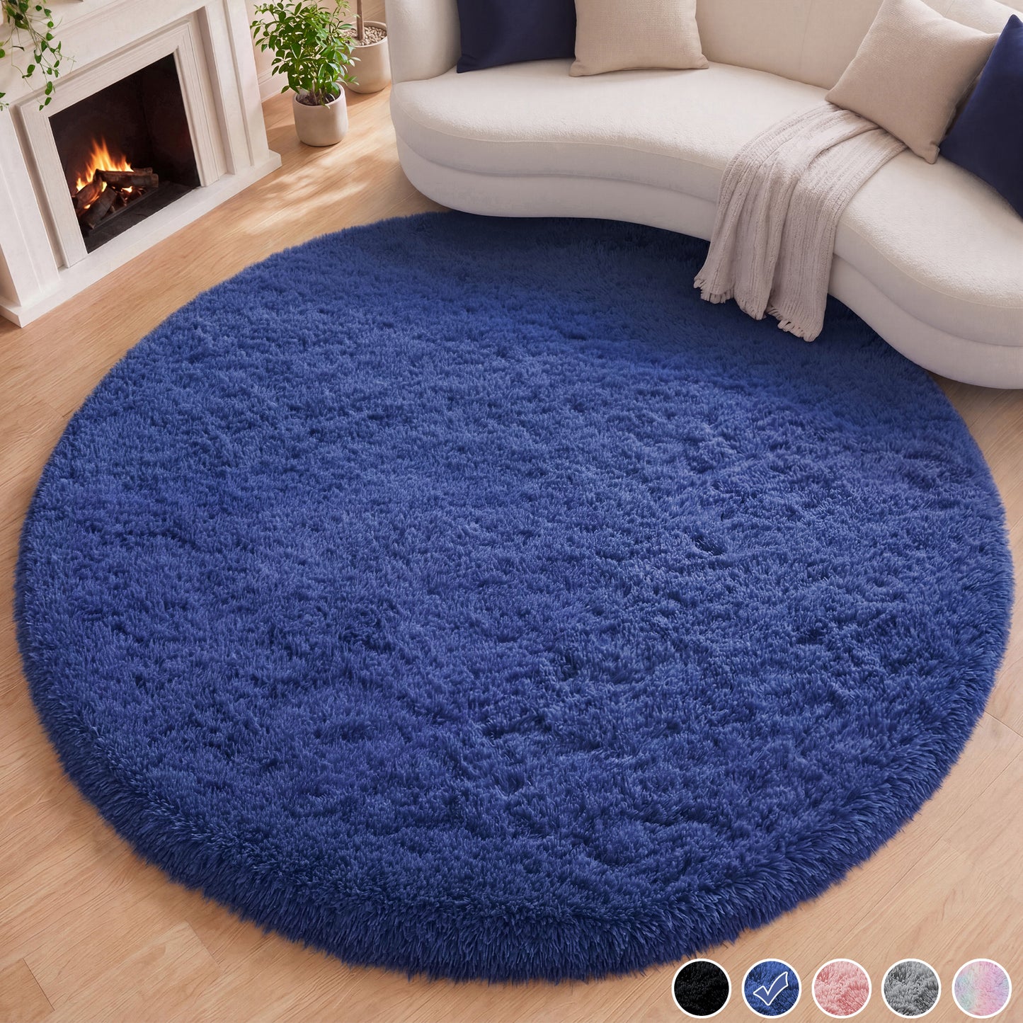 Nefoso Round Area Rug, 4ft x 4ft / 5ft x 5ft / 6ft x 6ft Soft Fluffy Shag Area Rugs for Living Room Bedroom Indoor Home Decor