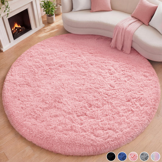 Nefoso Round Area Rug, 4ft x 4ft / 5ft x 5ft / 6ft x 6ft Soft Fluffy Shag Area Rugs for Living Room Bedroom Indoor Home Decor