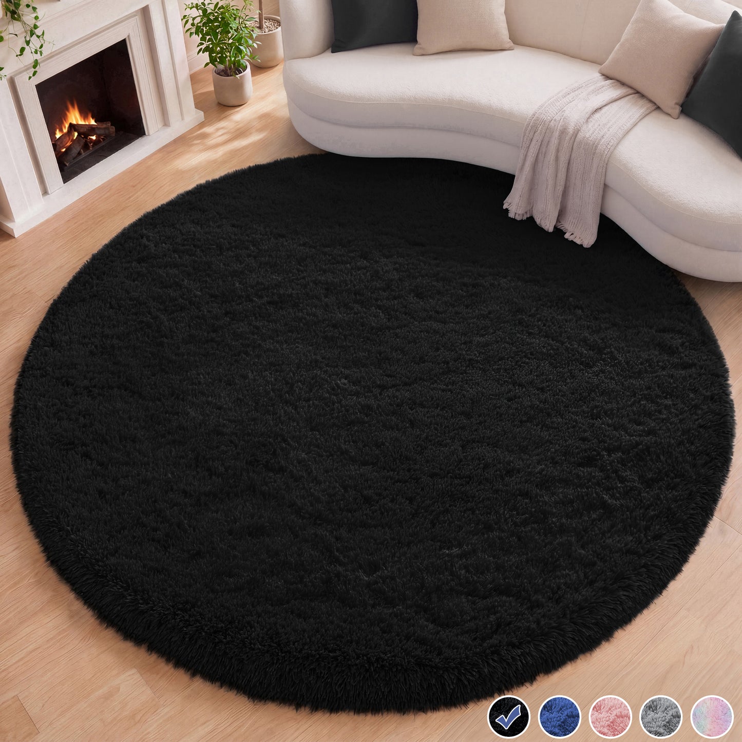 Nefoso Round Area Rug, 4ft x 4ft / 5ft x 5ft / 6ft x 6ft Soft Fluffy Shag Area Rugs for Living Room Bedroom Indoor Home Decor