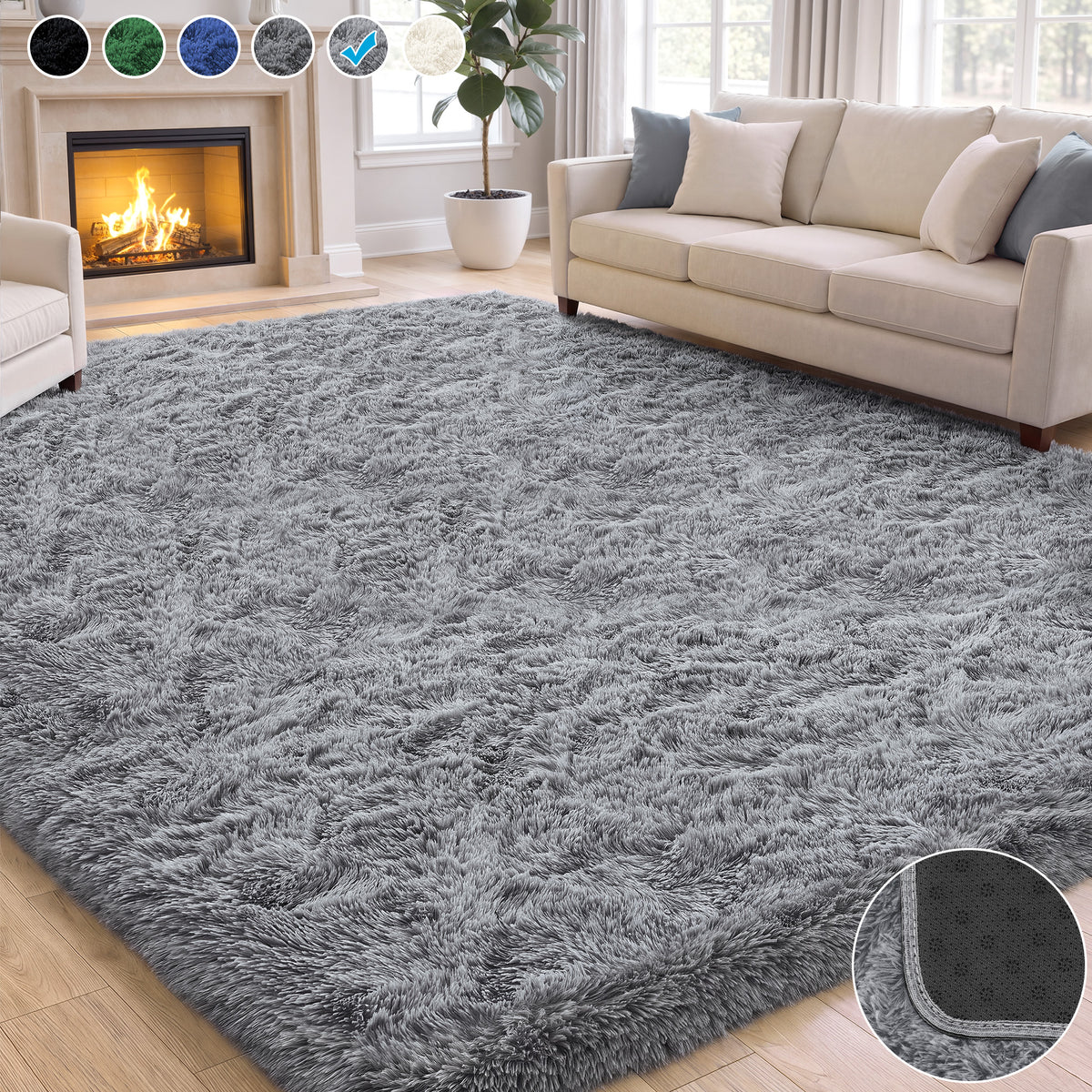 Nefoso Shag Area Rug, 5ft x 7ft / 6ft x 9ft / 7ft x 10ftt / 9ft x 12ft Soft Fluffy Area Rugs for Living Room Bedroom Decor Carpet