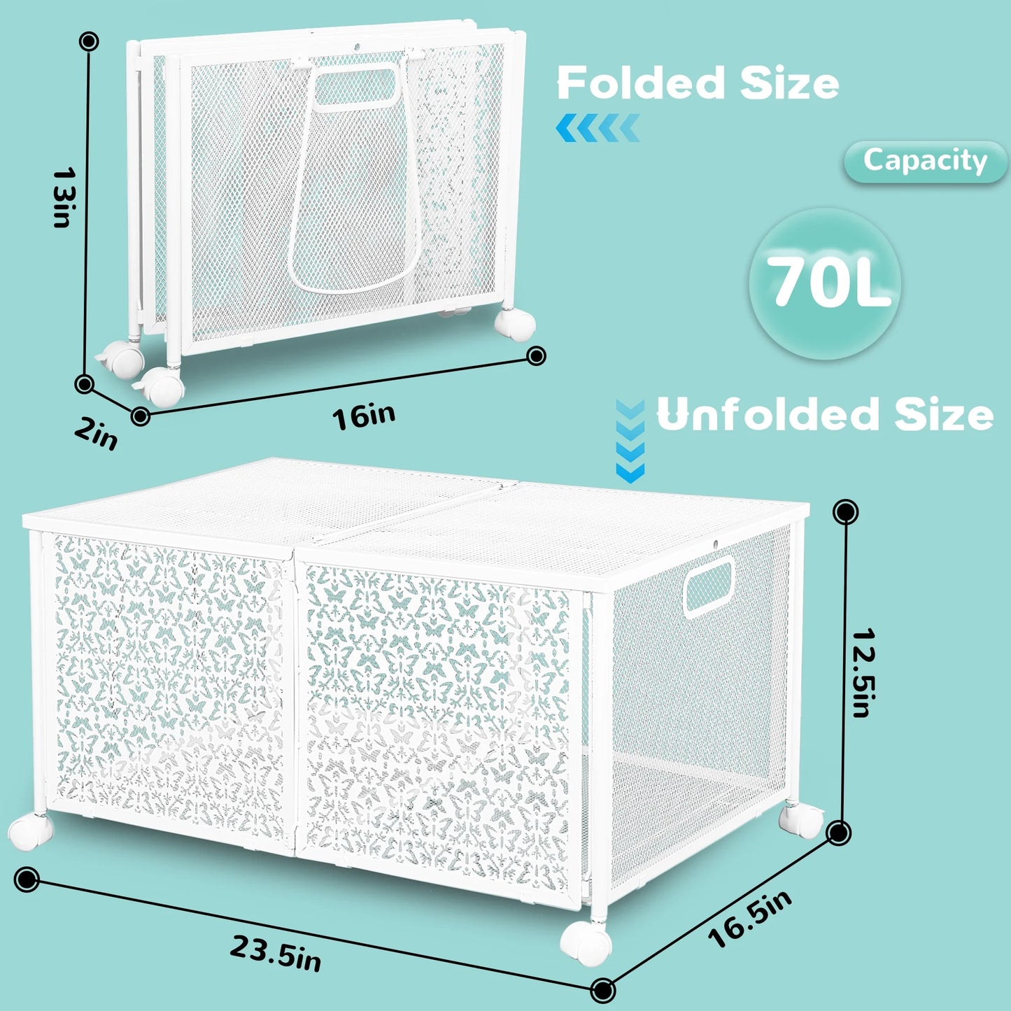 Nefoso Toy Box Storage, Foldable Metal Kids Toy Chest with Wheels for Bedroom Nursery Playroom
