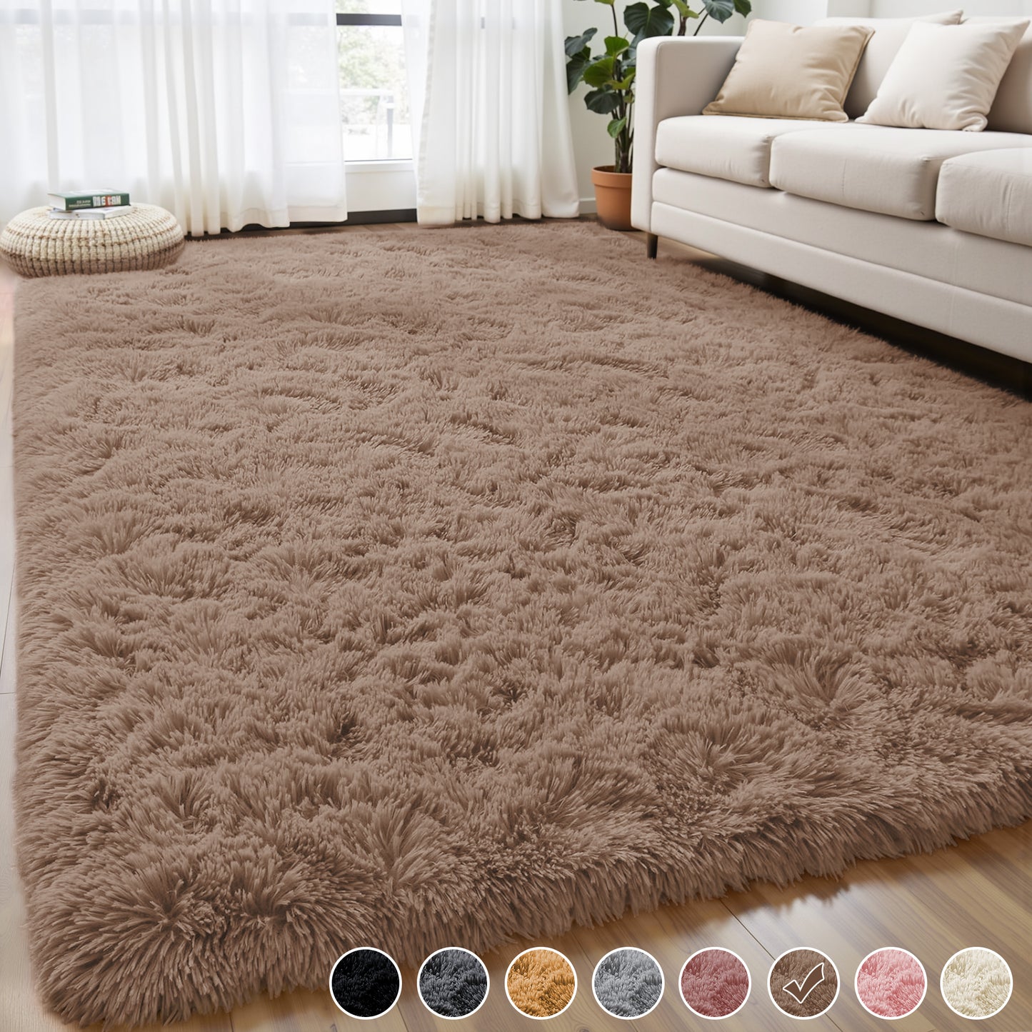 Nefoso Shag Area Rug, 4ftx6ft / 5ftx7ft / 5ftx8ft / 6ftx9ft / 8ftx10ft / 9ftx12ft Soft Fluffy Area Rugs for Living Room Bedroom Decor Carpet