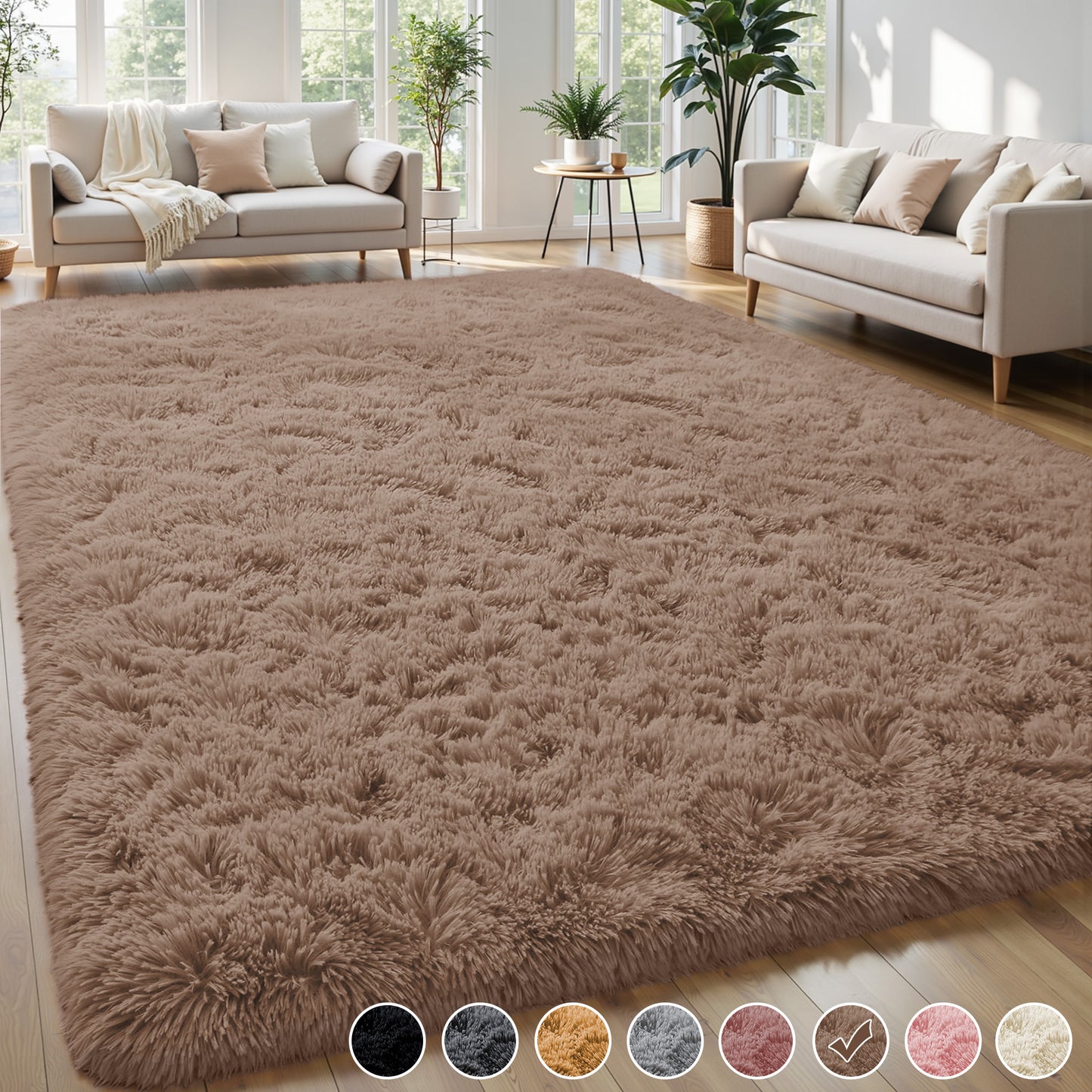 Nefoso Shag Area Rug, 4ftx6ft / 5ftx7ft / 5ftx8ft / 6ftx9ft / 8ftx10ft / 9ftx12ft Soft Fluffy Area Rugs for Living Room Bedroom Decor Carpet