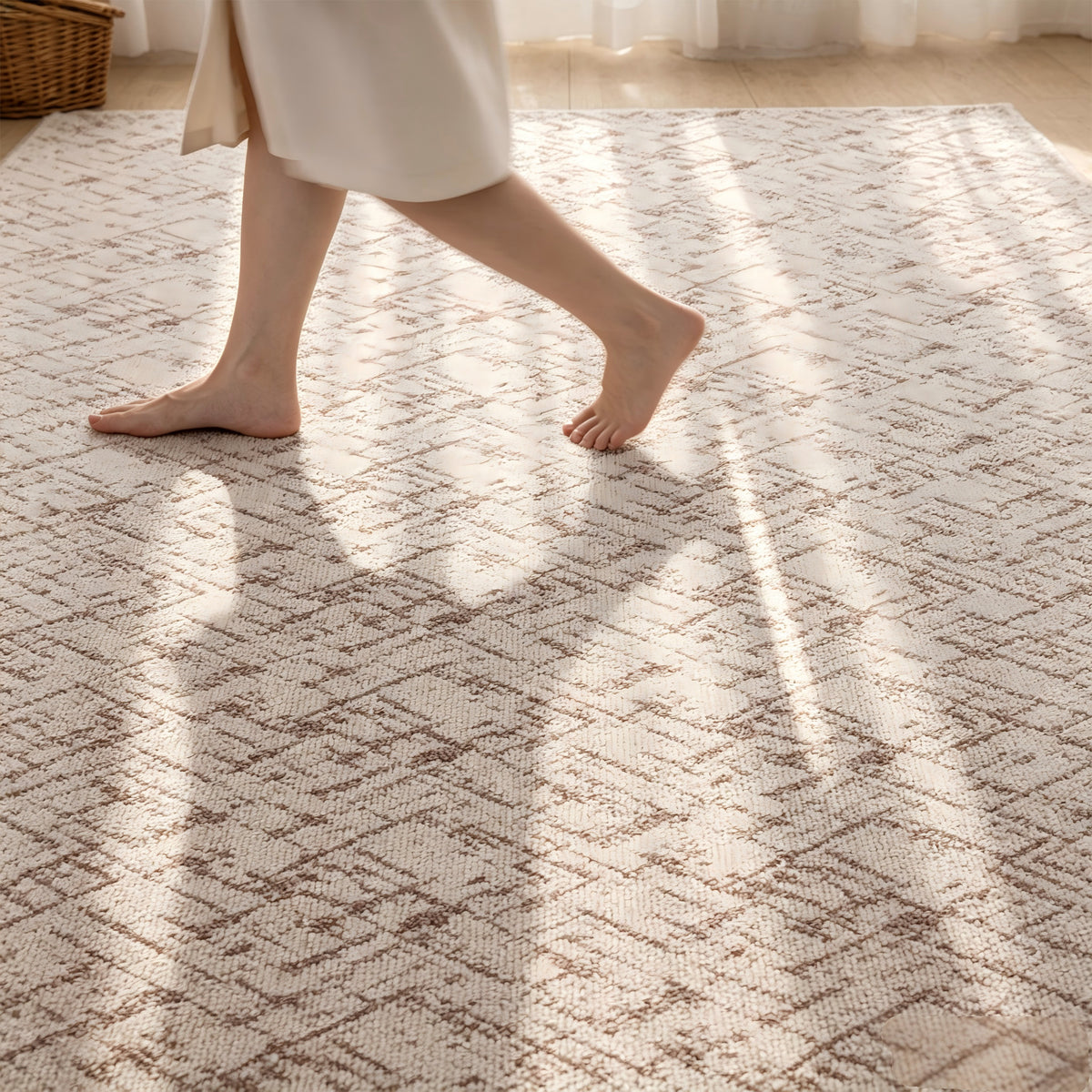 Nefoso 5ft x 8ft / 8ft x 10ft Polypropylene Rug, Washable Area Rugs Non-Slip Carpet for Living Room Bedroom Dining Room, Beige & Brown
