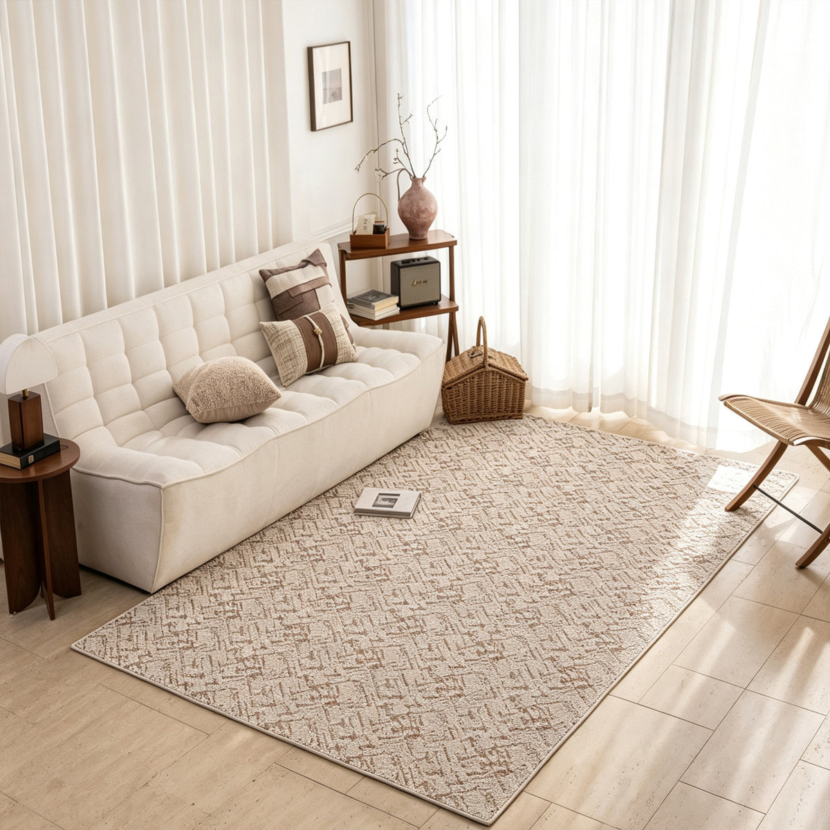 Nefoso 5ft x 8ft / 8ft x 10ft Polypropylene Rug, Washable Area Rugs Non-Slip Carpet for Living Room Bedroom Dining Room, Beige & Brown
