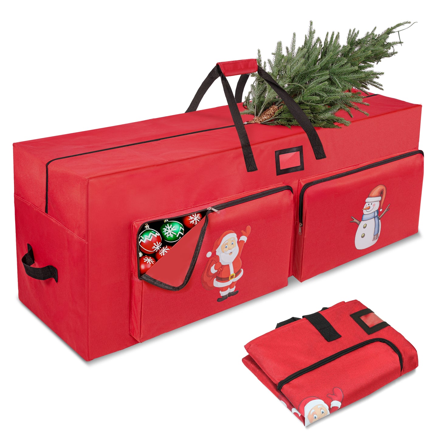 Nefoso Christmas Tree Storage Bag,Fit up to 7.5ft Tree Bags with 2 Pocket and Zippers,Red/Green