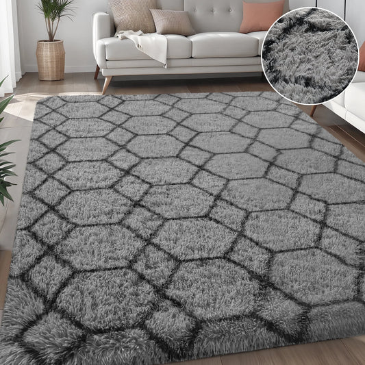 Nefoso Shag Geometric Area Rug, 8ft x 10ft Soft Fluffy Area Rugs for Living Room Bedroom Decor Carpet
