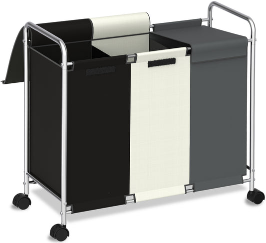 Nefoso 3/4 Section Laundry Hamper with Lid and Wheels, 150L/200L Large Laundry Basket Sorter Cart with Handle, Clothes Storage