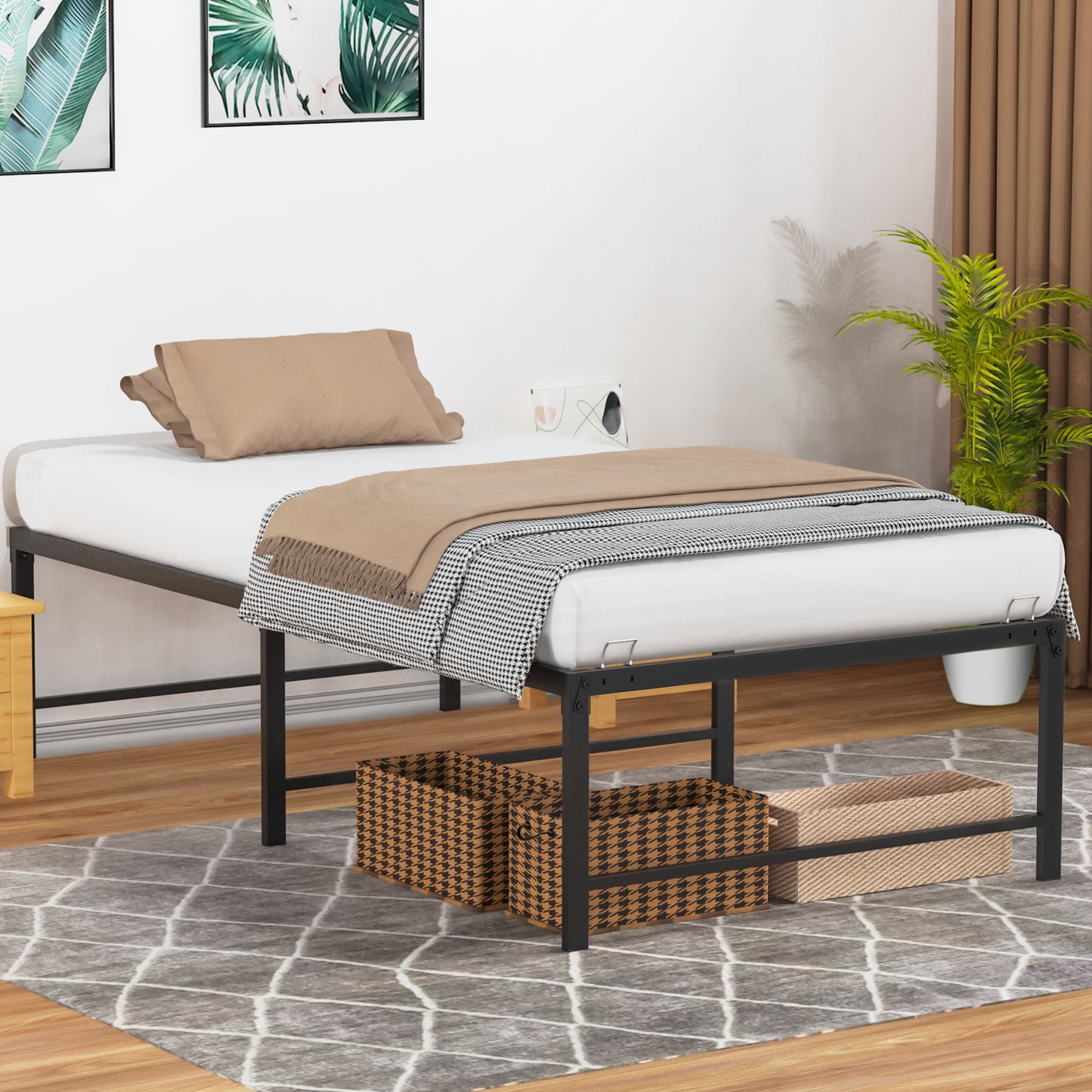 Nefoso Bed Frame, 18 inch Heavy Duty Metal Platform Bed Frame, No Box Spring Needed