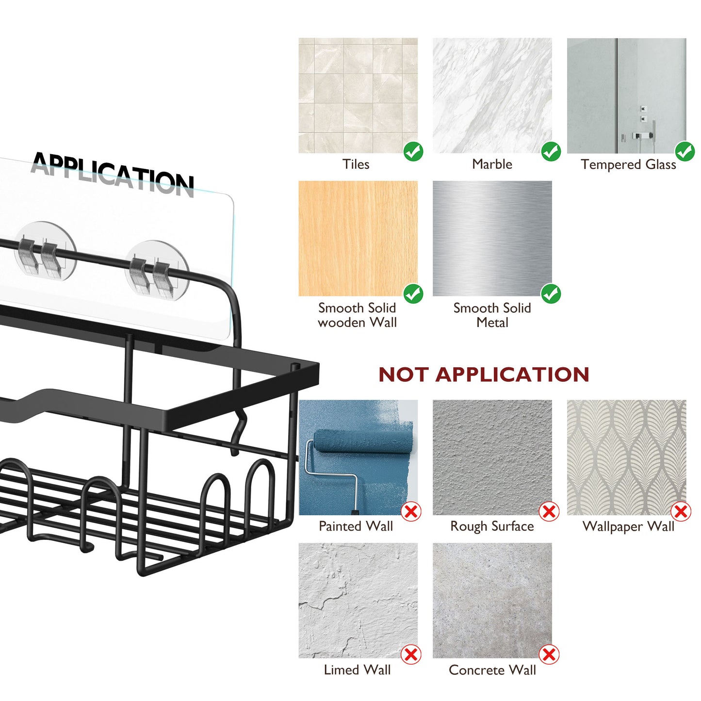 5/6 Pack Bathroom Shower Caddy Shelf Organizer, with Toothbrush,Soap Dishes, No Drilling Wall Mount Adhesive Shelf for Inside Shower,Kitchen(Black)